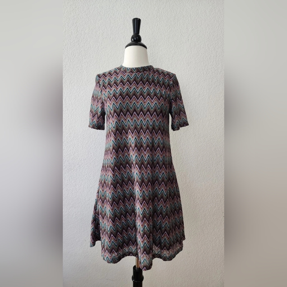 Multicolor Zigzag Pattern Short Sleeve Dress - Unbranded